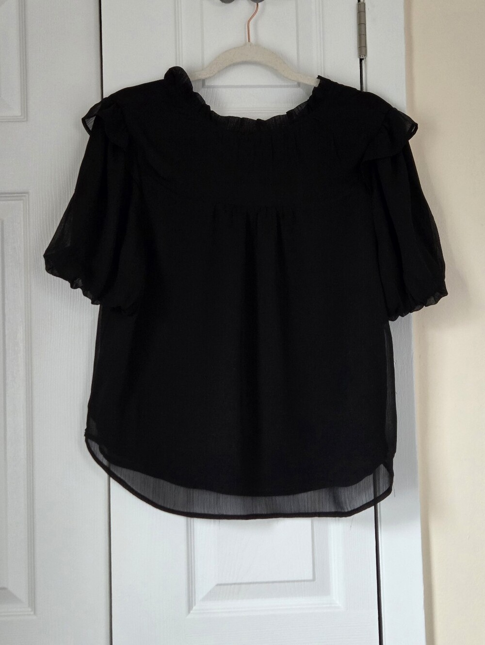 Ann Taylor Loft Petite Black Ruffle-Sleeve Women's Blouse